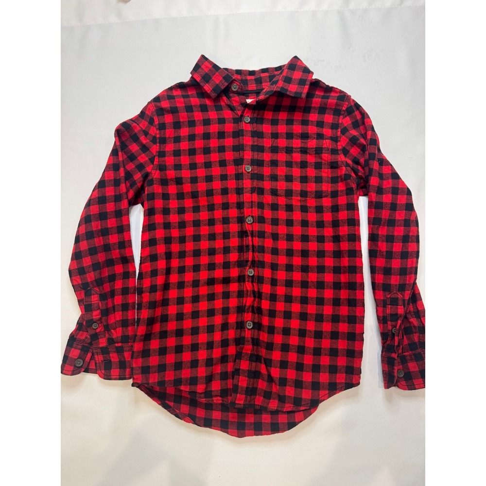 Cat & Jack Flannel Shirt Kids M 8/10 Red Black Buffalo Plaid Excellent Button Up